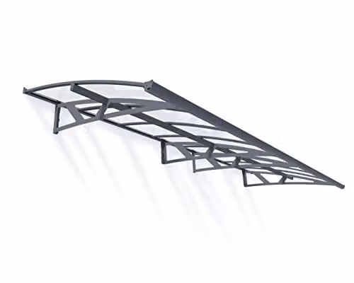 Palram Amsterdam 4460 Front Door Canopy, Grey and Transparent, W: 446 cm, D: 139 cm – 1