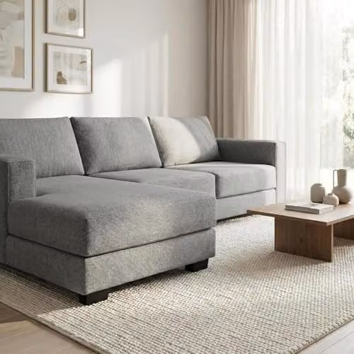 Abakus Direct Kaizer L-Shaped Corner Sofa in Grey Bouclé Fabric, Left Facing – 4
