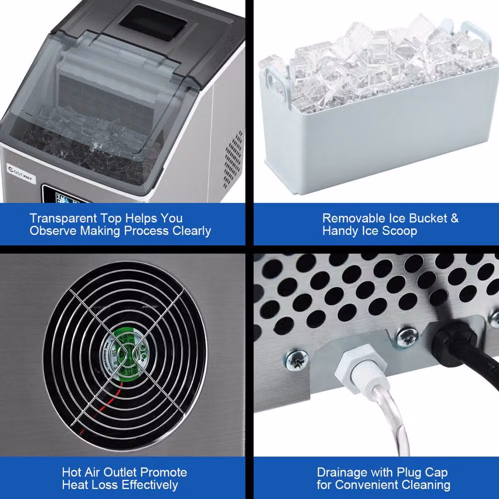 Costway Portable Countertop Ice Maker with Digital LCD Display, Silver – 2