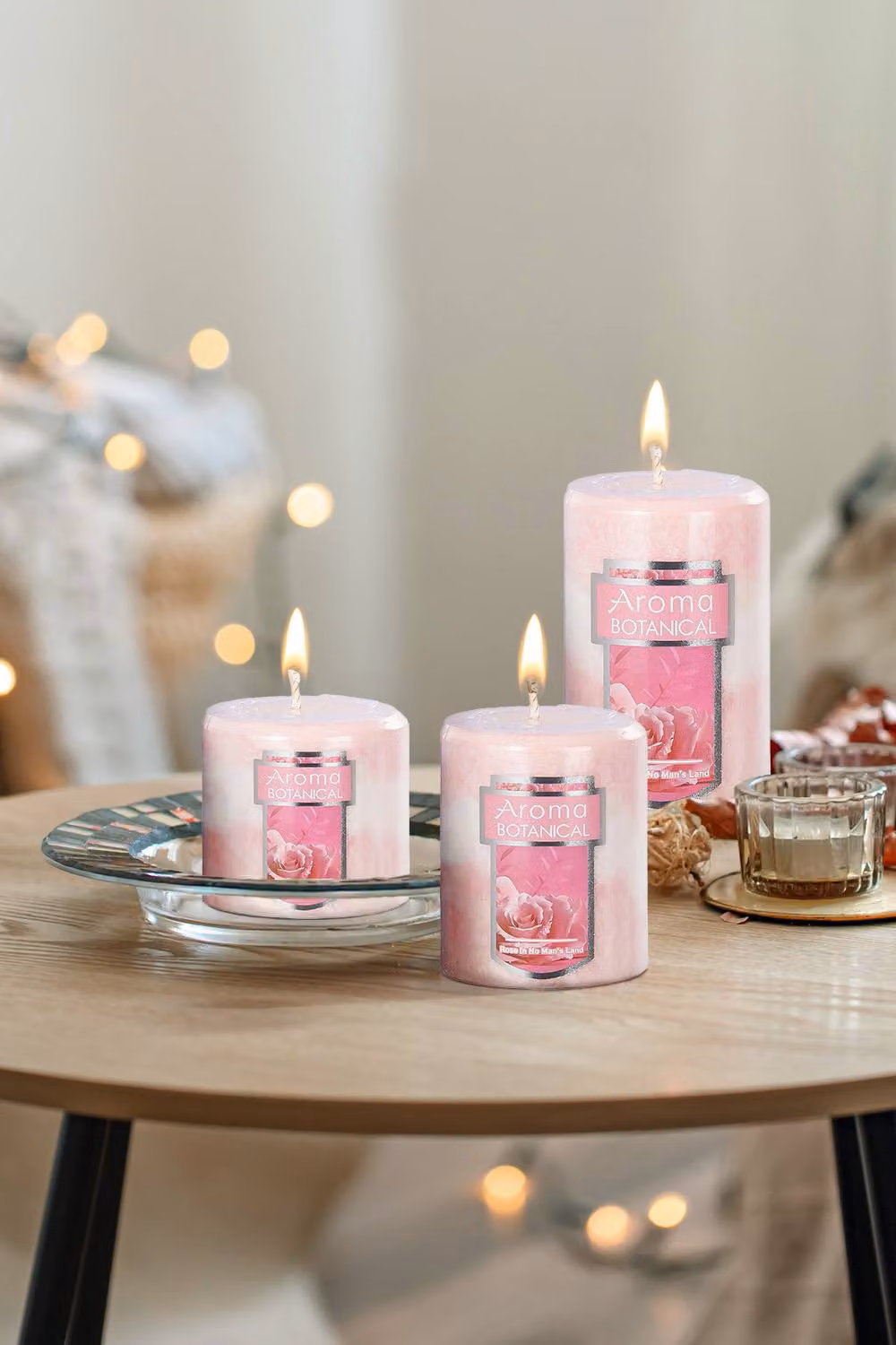 H&O Direct Pink Rose Scented Pillar Candle Set of 3 – 2