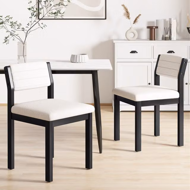 Costway Set of 2 White Imitation Lamb Fleece Upholstered Dining Chairs with Rubberwood Frames