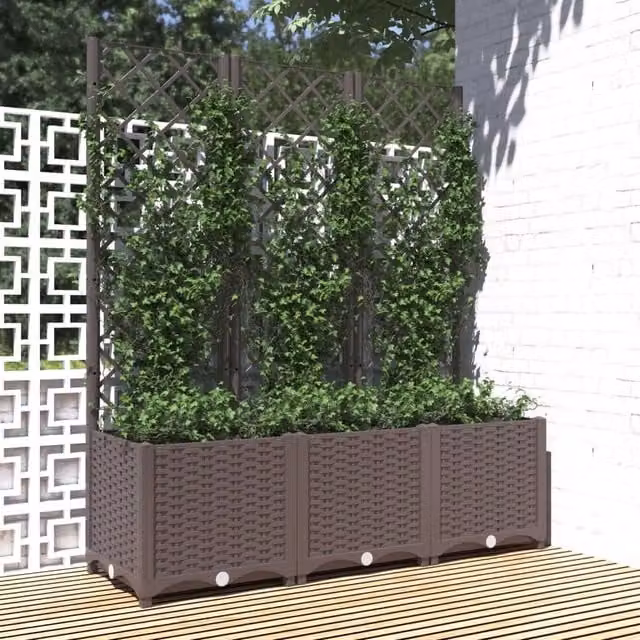 Berkfield Home Garden Planter with Trellis in Brown, W/D/H: 120 x 40 x 136 cm – 1