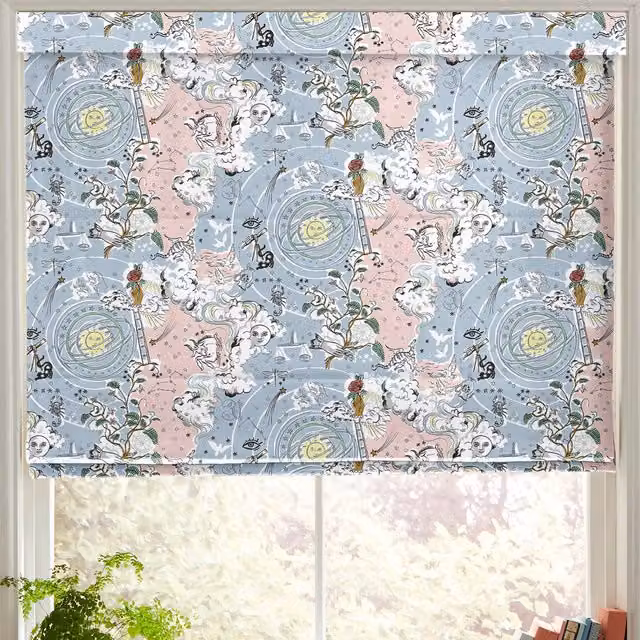 Cath Kidston Power To The Peaceful Made to Measure Blackout Roman Blind in Pink and Blue