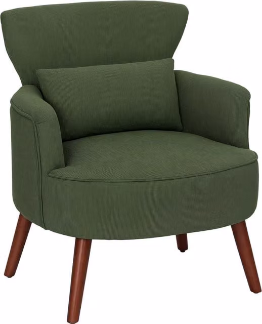 HOMCOM Retro Corduroy Accent Chair with Armrests in Green – 1