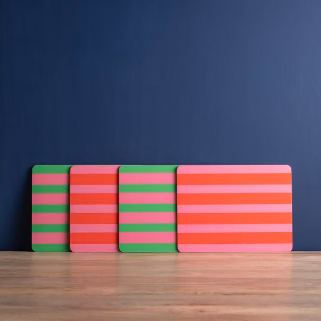 Creative Tops Set of 4 Retro Striped Rectangle Placemats in Pink and Green with Cork Backing, W: 30 cm, D: 22 cm, H: 1.5 cm – 1