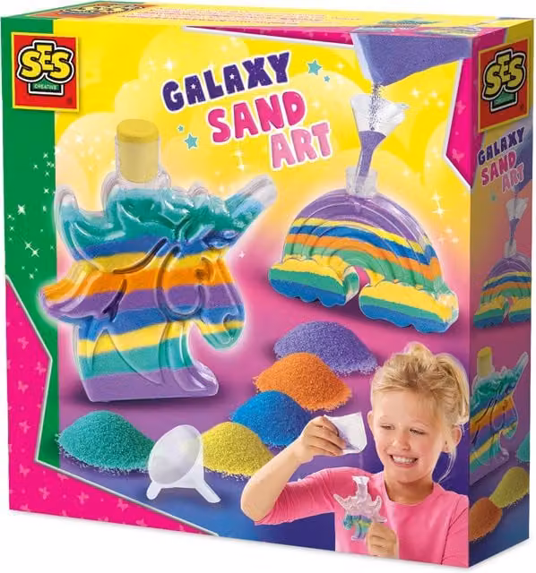 SES Galaxy Sand Art Bottles Unicorn and Rainbow in Multicolour and Yellow