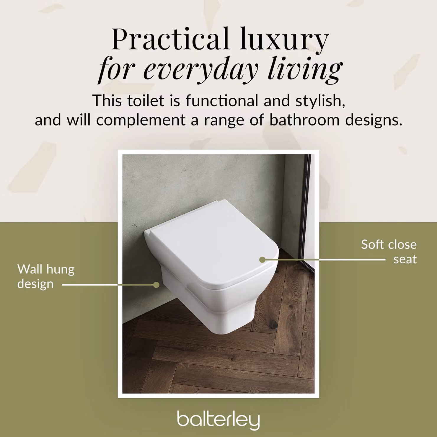Balterley White Ceramic Rimless Wall Hung Toilet Pan and Soft Close Seat, W: 364 mm, D: 363 mm, H: 486 mm – 4