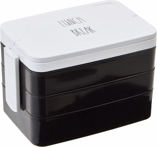 Premier Housewares Minimalist Bento Lunch Box with Cutlery and Dividers in Black and White