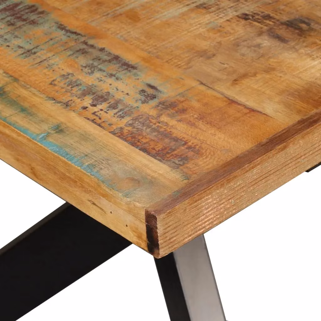 Berkfield Home Industrial Rectangular Dining Table in Brown with Solid Reclaimed Wood and Steel X-Frame, 180 cm – 3