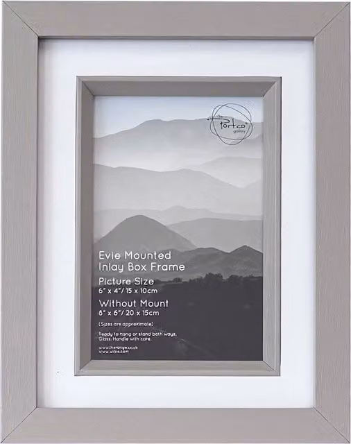 The Port. Co Gallery Evie Single Mounted Inlay Photo Frame, Grey, W: 10.16 cm, H: 15 cm