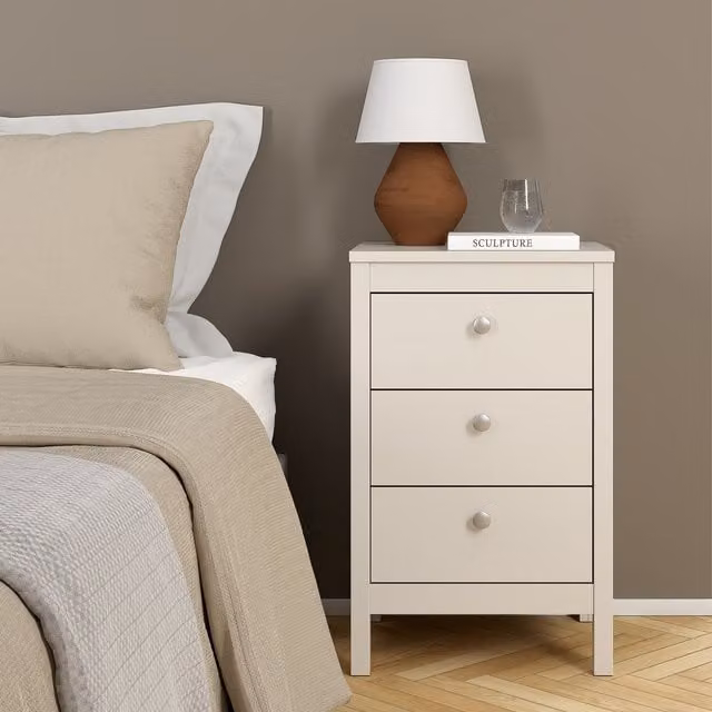 Furniture To Go Madrid 3 Drawer Bedside Table in Beige