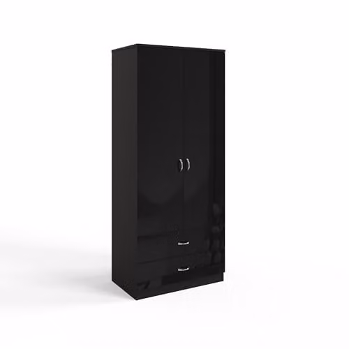 FWStyle Chilton Black Gloss 2 Door 2 Drawer Combination Wardrobe with Hanging Rail and Soft Close Doors, H180 x W80 x D50 cm