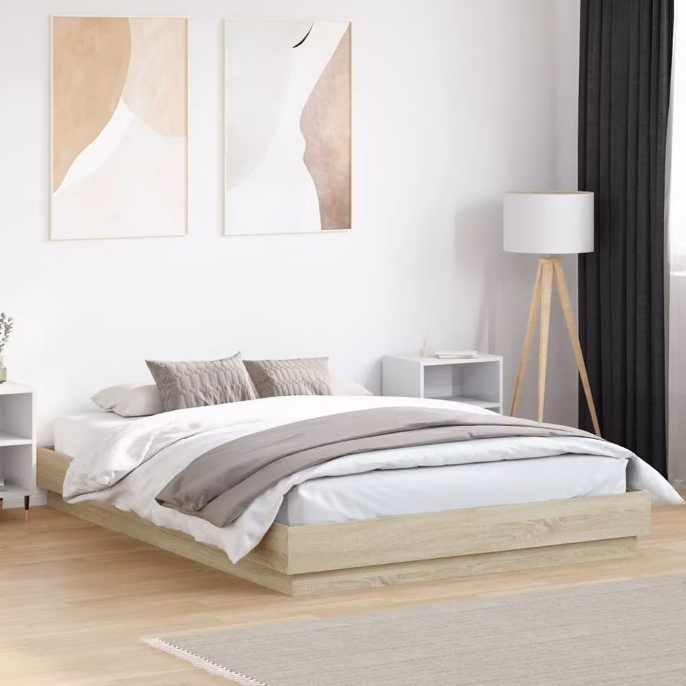 Berkfield Home Durable Sonoma Oak Bed Frame in Light Brown, W/D/H: 140 x 203 x 23 cm – 2