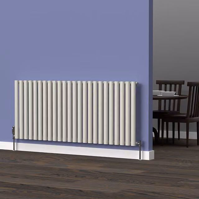 Lux Heat Oval Horizontal Coloured Radiator in White, W: 144 cm, H: 60 cm
