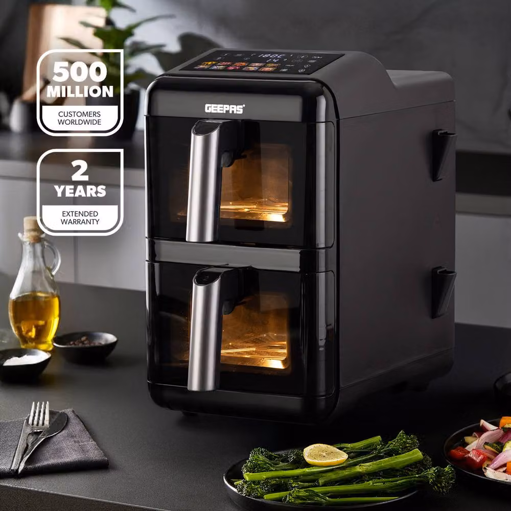 Geepas 12L Dual Basket Air Fryer Oven with 2x6L Baskets and 10 Presets in Black – 2