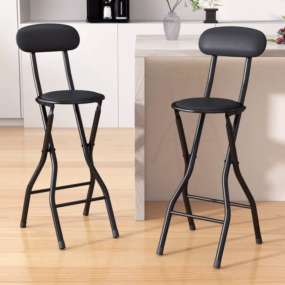 FORGEVIO Black Faux Leather Foldable Stool – 3