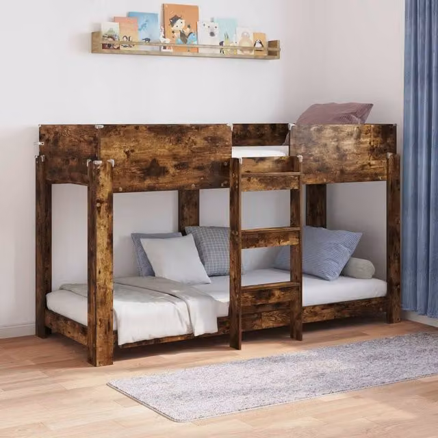 Berkfield Home Modern Two-Level Bunk Bed for Children in Smoked Oak Brown, Engineered Wood, W: 75 cm, L: 190 cm – 1