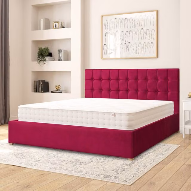 Aspire Sinatra Plush Velvet Fabric Ottoman Storage Bed in Berry, Superking (200 x 200 cm)