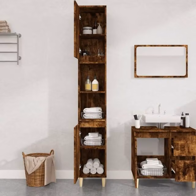Berkfield Home Durable Smoked Oak Bathroom Cabinet in Brown, W/D/H: 30 x 30 x 190 cm – 1