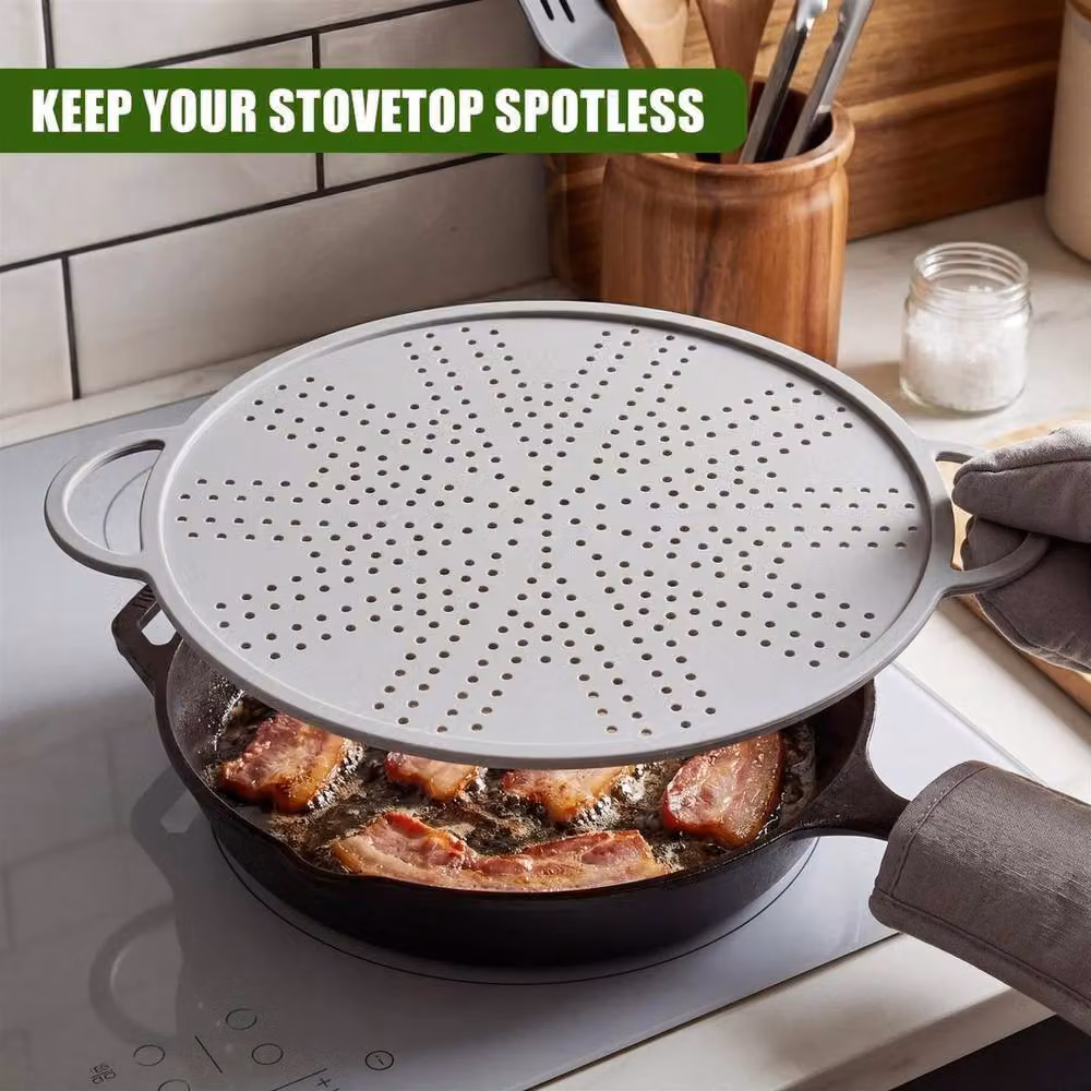 FLAVORA 3 in 1 Silicone Splatter Screen, Trivet and Strainer in Grey, Diameter: 28 cm – 6