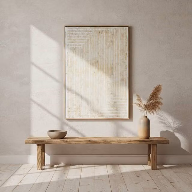 Wyld Haus Papingo Abstract Hand Painted Lines Canvas Framed Wall Art in White, Beige and Multicolour, W: 100 cm, H: 150 cm