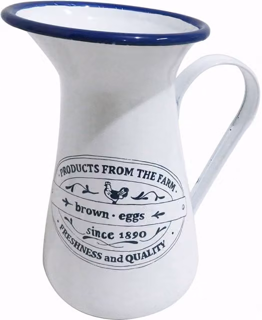 ALL CHIC Vintage White Enamel Metal Jug Vase for Tabletop Display