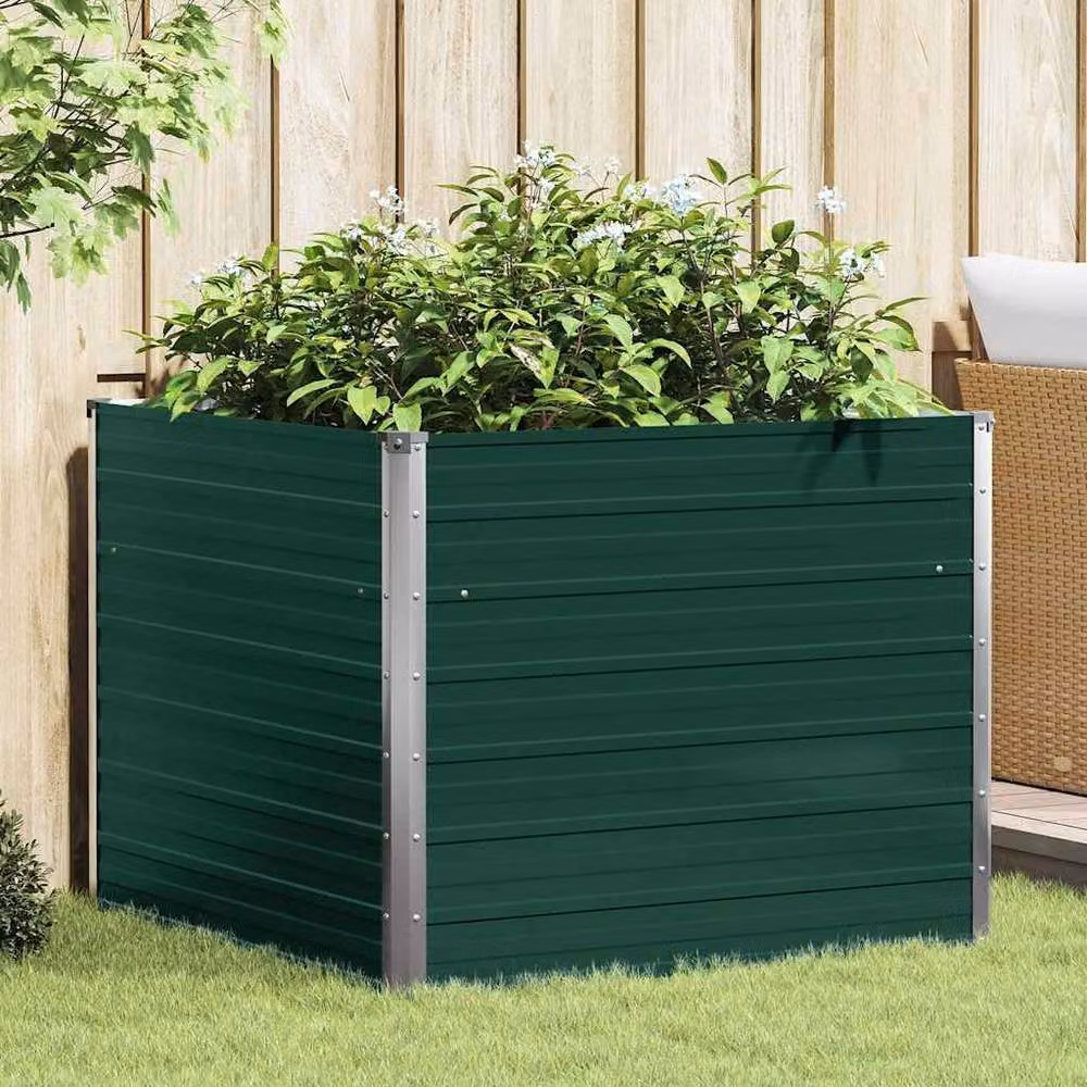Berkfield Home Raised Garden Bed in Green Galvanised Steel, W/D/H: 100 x 100 x 77 cm – 2