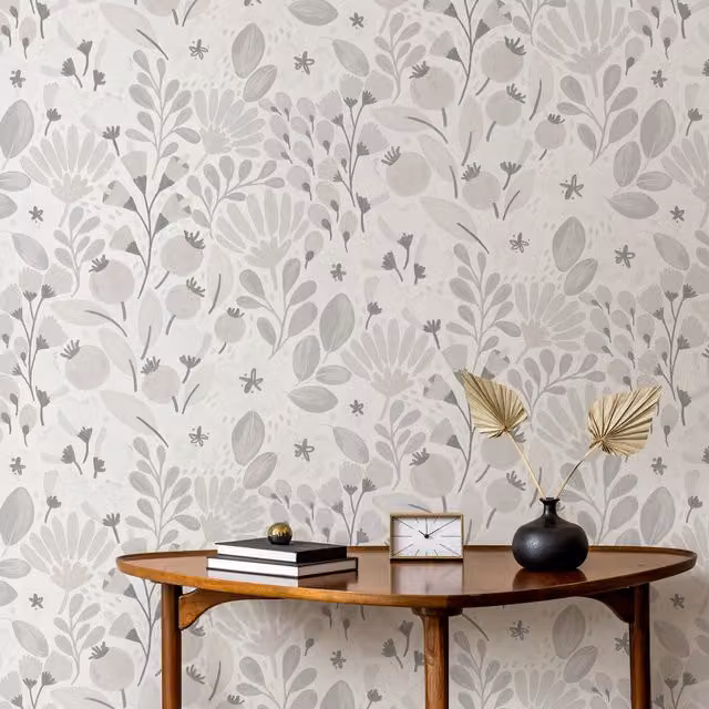 Erismann Jardin Poetry Grey Floral Botanical Vinyl Wallpaper Roll