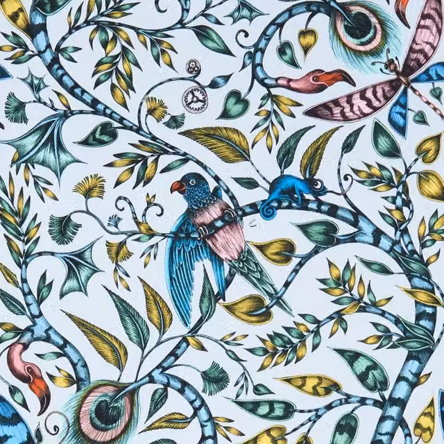 Emma Shipley Rousseau Floral Cotton Fabric in Eggshell Blue and Multicolour