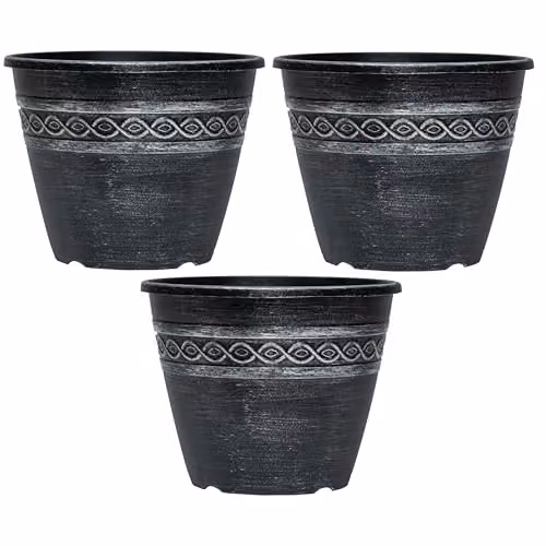 Garden Gear Classic Roman-Greco Design Planter Set of 3, Grey and Black, Diameter: 27.5 cm, Height: 22 cm – 1