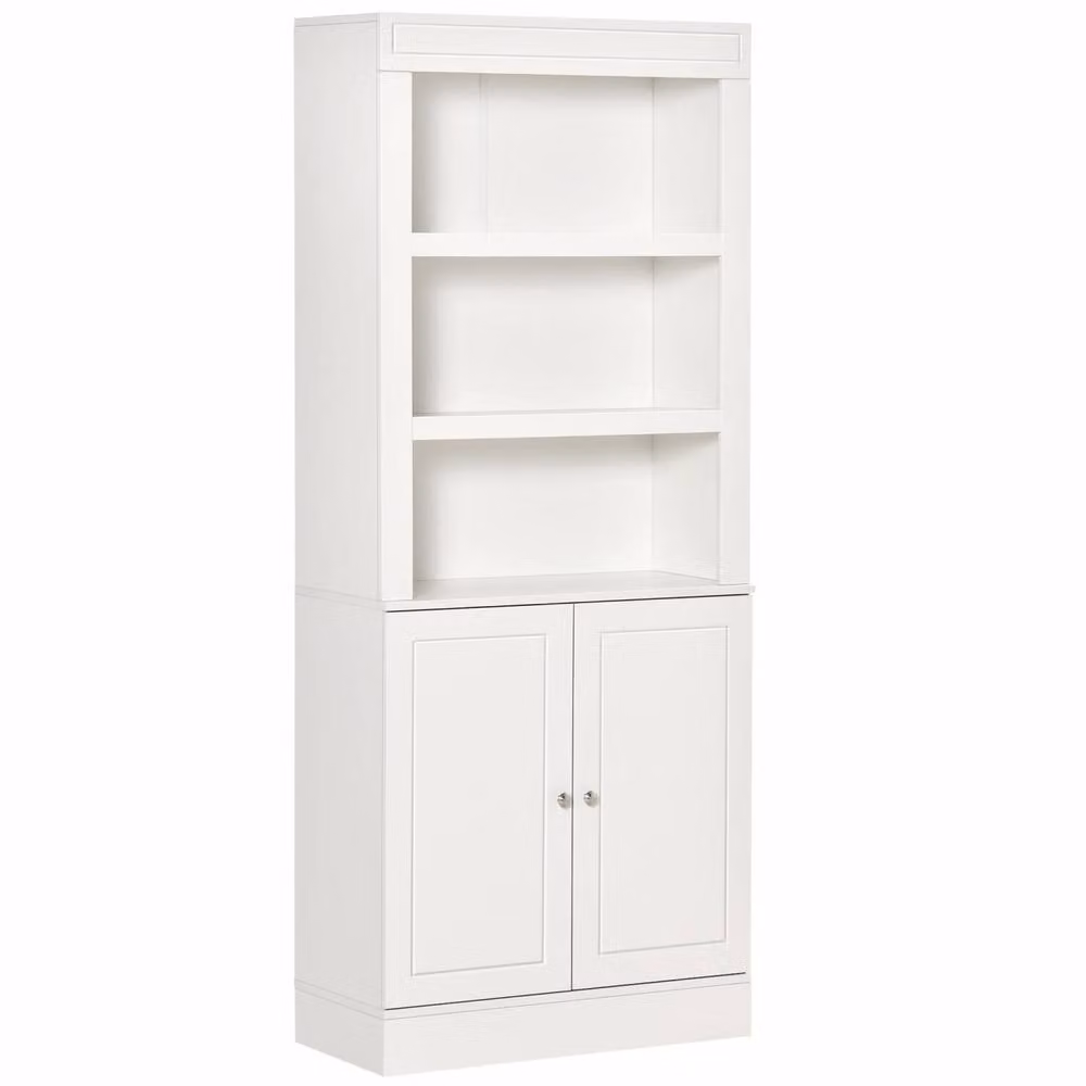 Wyld Haus Kala White Freestanding Tall Kitchen Cupboard with Hinged Doors and Open Shelves, H: 182.5 cm x W: 74.6 cm – 2