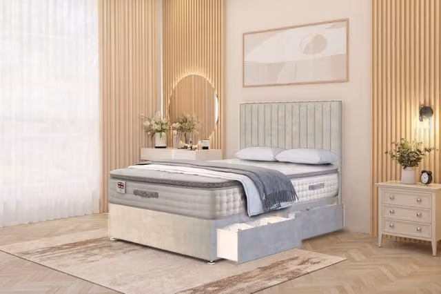 Somnior Eleanor Plush Small Double 2 Drawer Divan Bed Set with Pillowtop and 54 inch Headboard in Silver, W/D/H: 120 x 200 cm