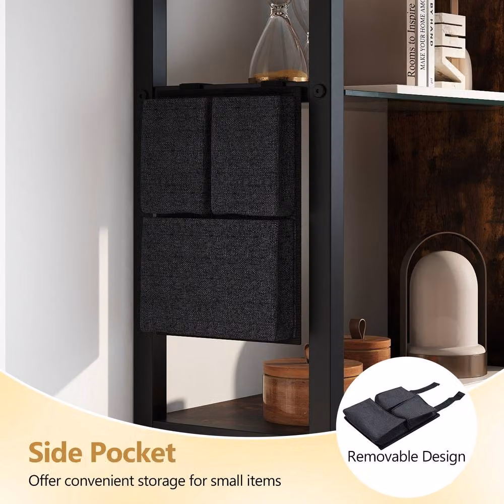 Costway Industrial 6-Tier Wall Mounted Floating Shelves with 8 S-Hooks in Black – 7