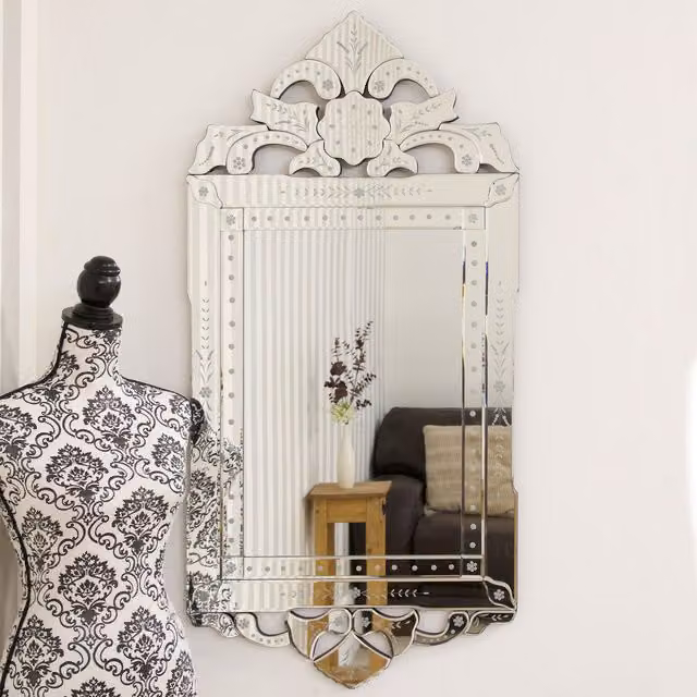 MirrorOutlet Langdale Baroque Style Venetian Wall Mirror in Silver, W: 120 cm, H: 58 cm