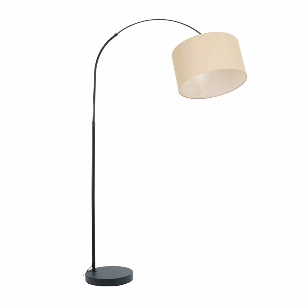 ValueLights Louis Black Arched Curved Floor Lamp with Natural Fabric Drum Shade and LED Bulb – 2