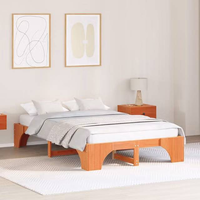 Berkfield Home Solid Pine Wood Bed Frame in Wax Brown, W/D/H: 120 x 200 cm – 1