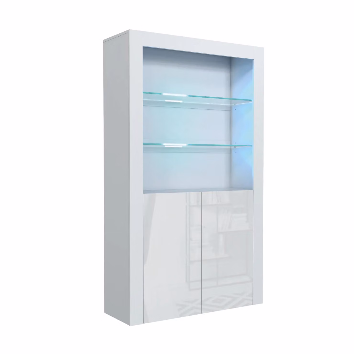 Mex Furniture LTD Modern Glossy White Display Cabinet with LED Lights and Glass Doors, H 170 cm x W 100 cm x D 35 cm – 2