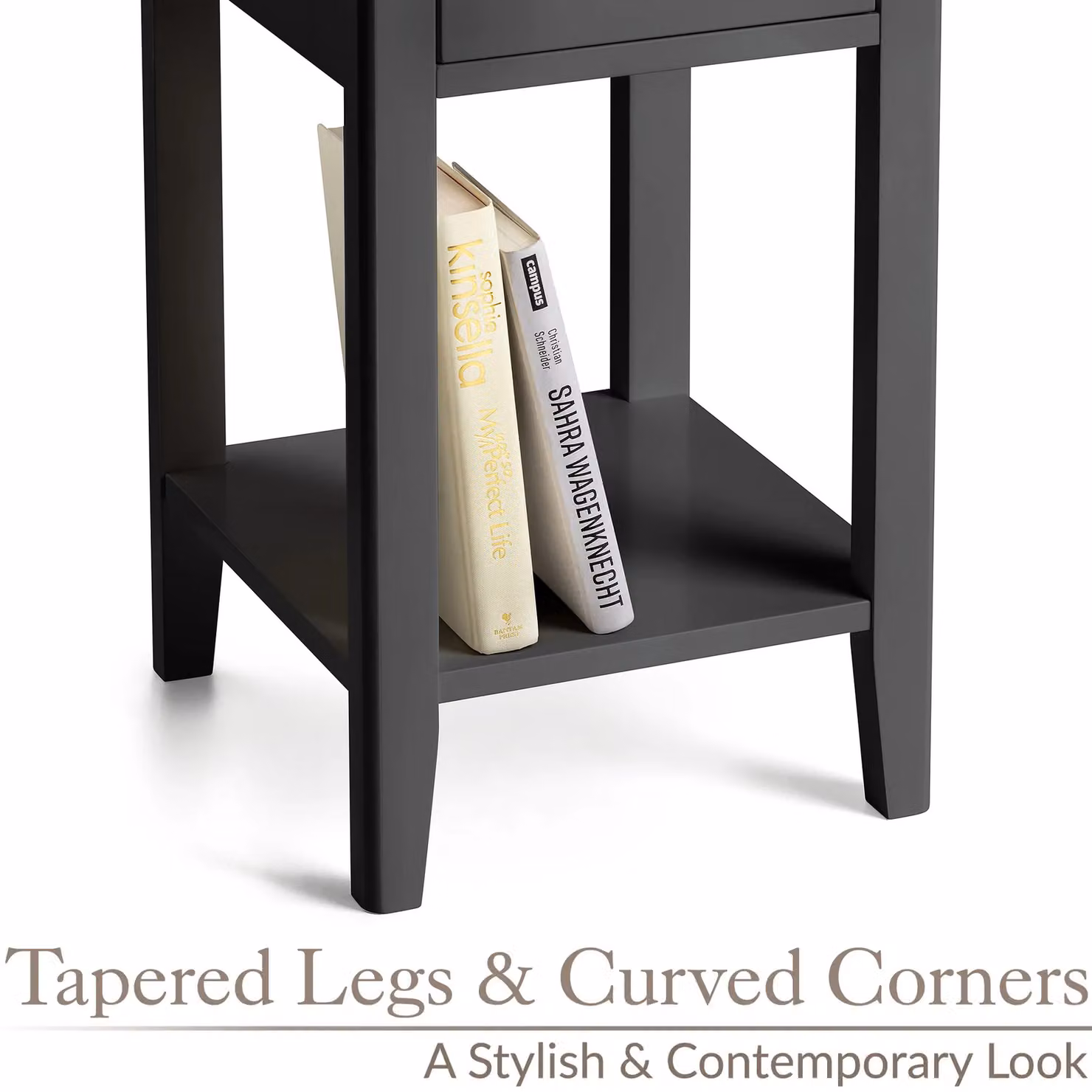 Christow Black Slim Bedside Table with One Drawer and Storage Shelf – 4