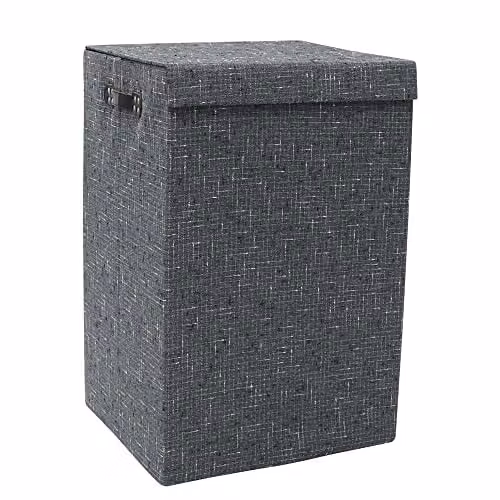 JVL Shadow Fabric Foldable Laundry Hamper with Lid and Handles, Grey, W: 35.0 cm, D: 40.0 cm, H: 61.0 cm