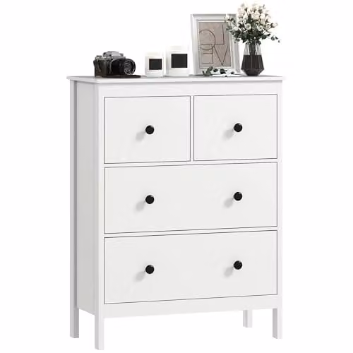 HOMCOM Modern 4 Drawer Chest of Drawers for Bedroom or Hallway, White, W: 74 cm, D: 35 cm, H: 97 cm
