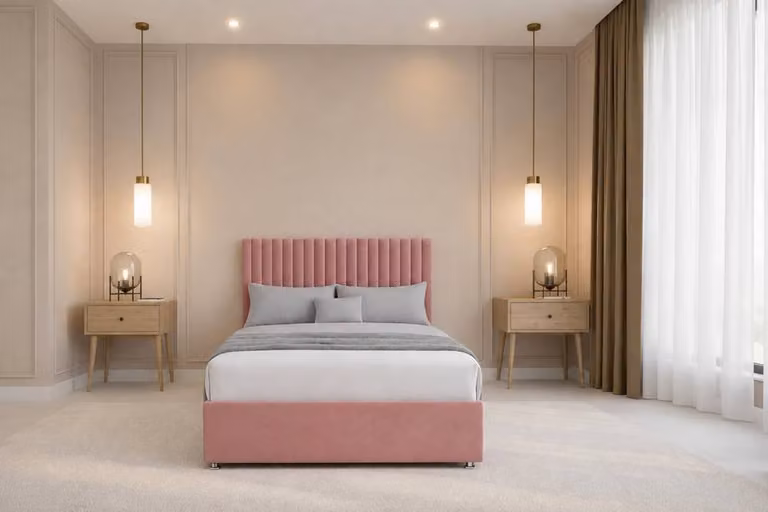 Nexus Mattresses Ltd Amalfi Plush Sprung Divan Set with 2 Drawers and 54 inch Headboard in Pink Velvet, Size: 180 x 200 cm