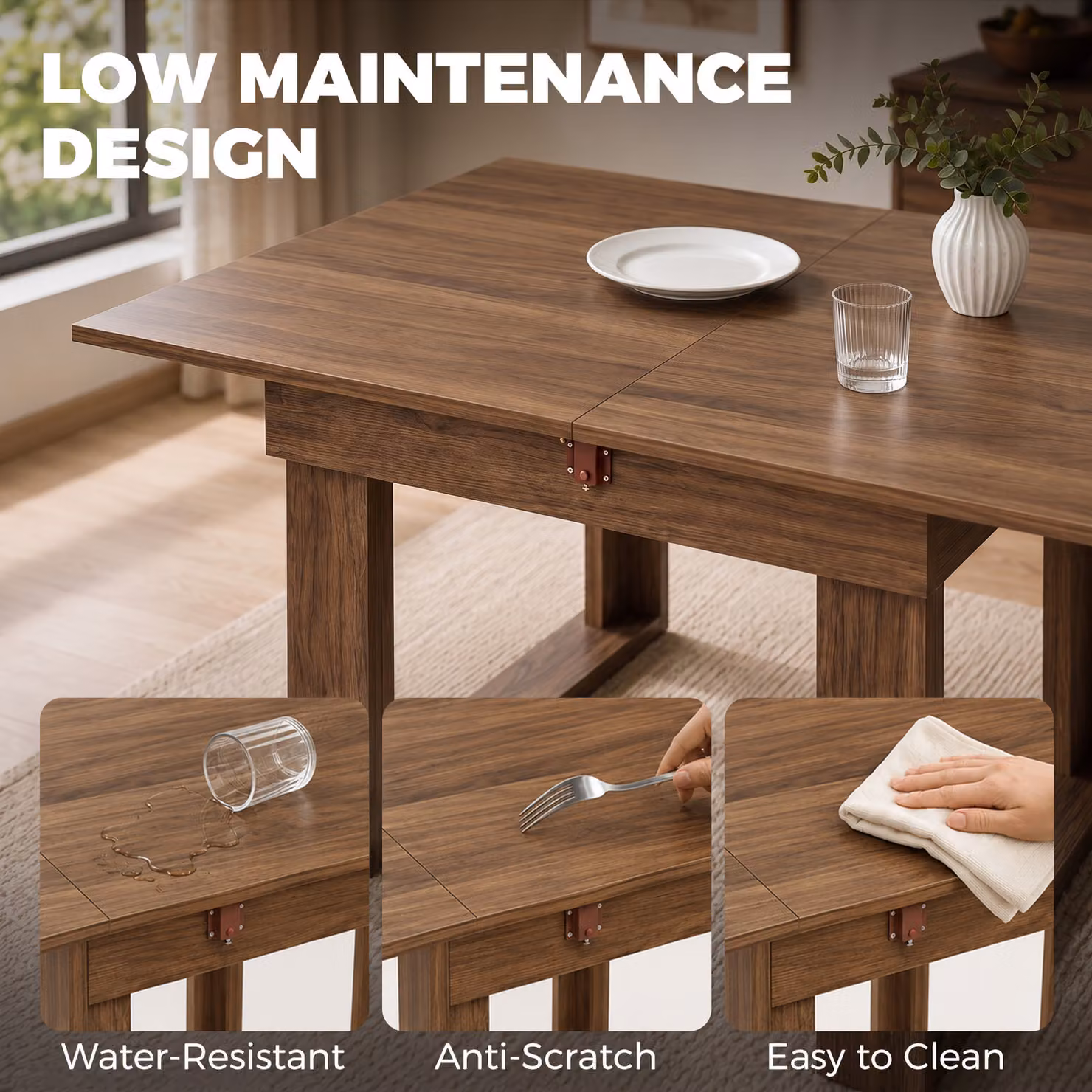 HOMCOM Extendable Folding Dining Table with Under-Table Storage in Grey Wood Effect and Steel Rail – 7