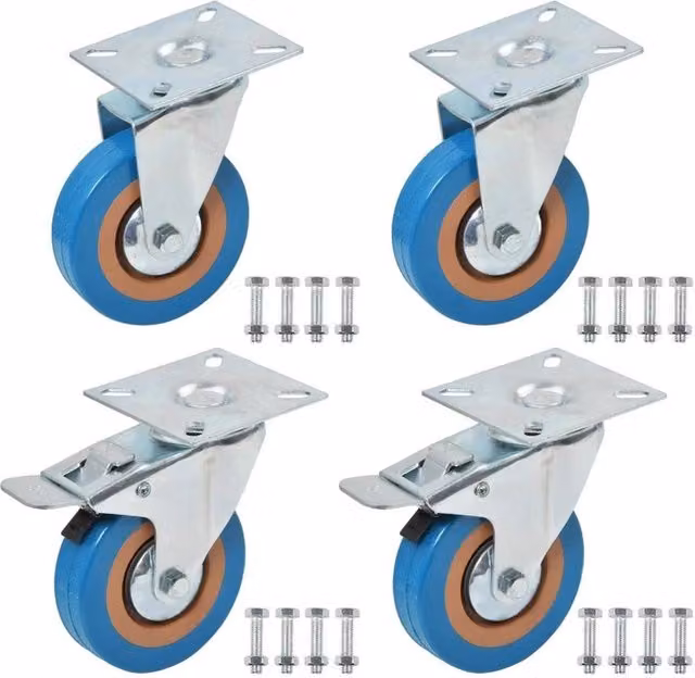 Havendro 4-Piece Heavy Duty 75mm Swivel Brake Castor Trolley Set in Blue