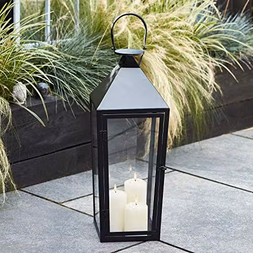 Lights4fun Extra Large Black Metal Waterproof Outdoor Garden LED TruGlow Candle Lantern, Height: 60 cm – 2