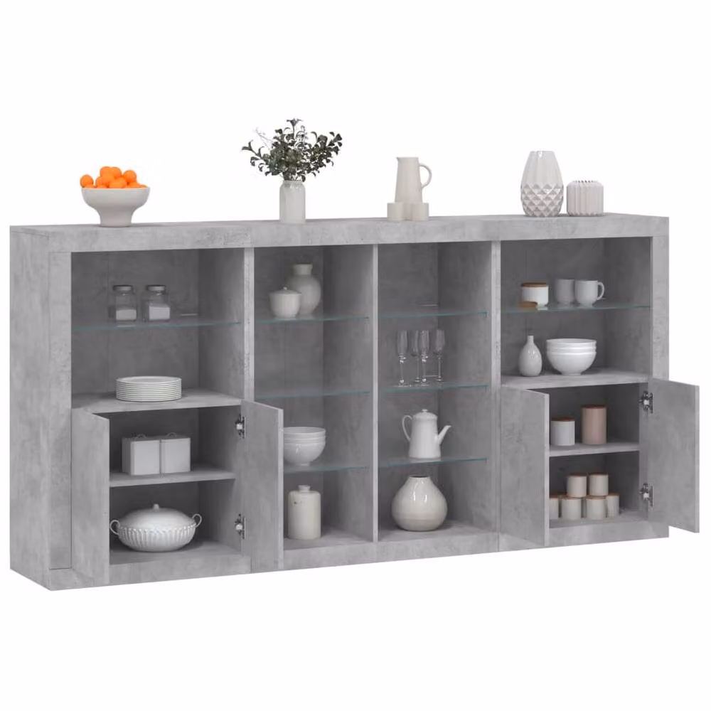 Berkfield Home Modern Sideboard with Integrated LED Lights in Concrete Grey, W/D/H: 202 x 37 x 100 cm – 2