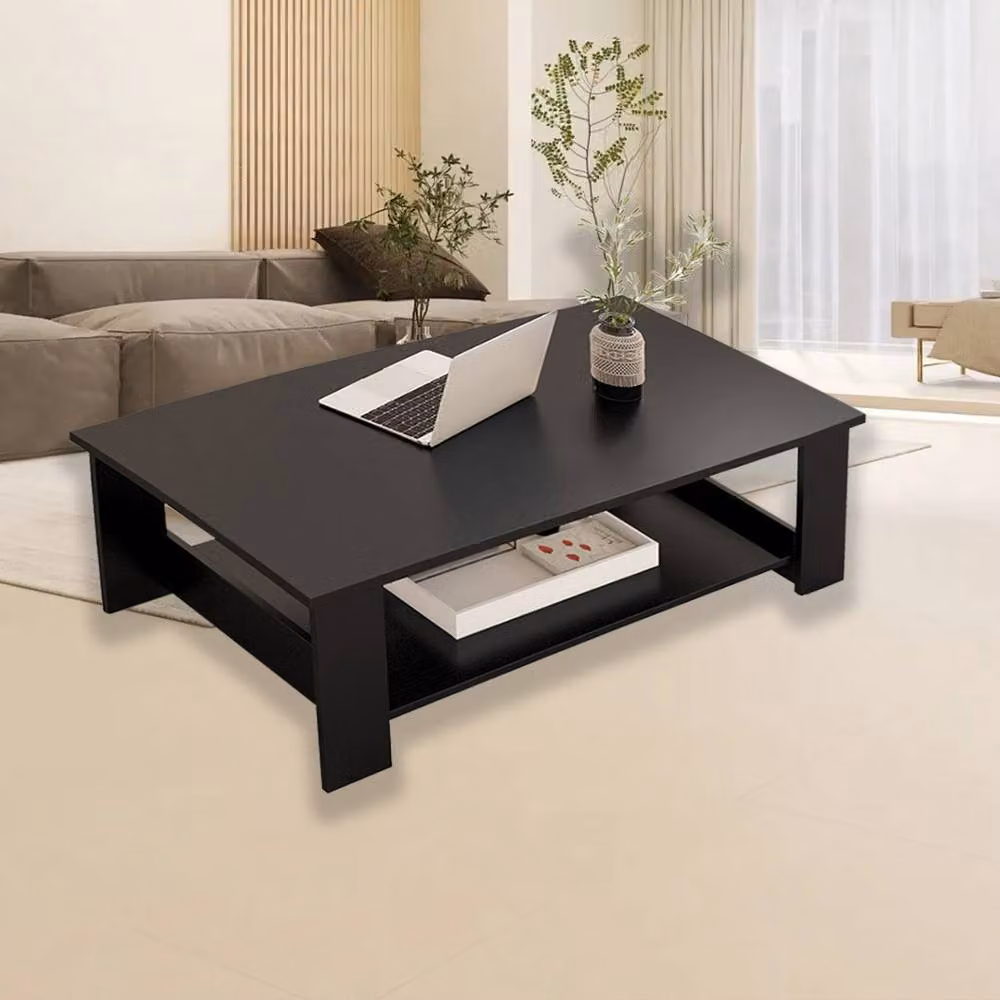 Havendro Modern Rectangular Coffee Table with Lower Shelf in Black – 6