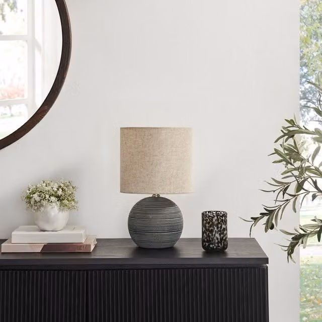 Furniturebox UK Ripple Round Ceramic Table Lamp in Grey, Black and Beige