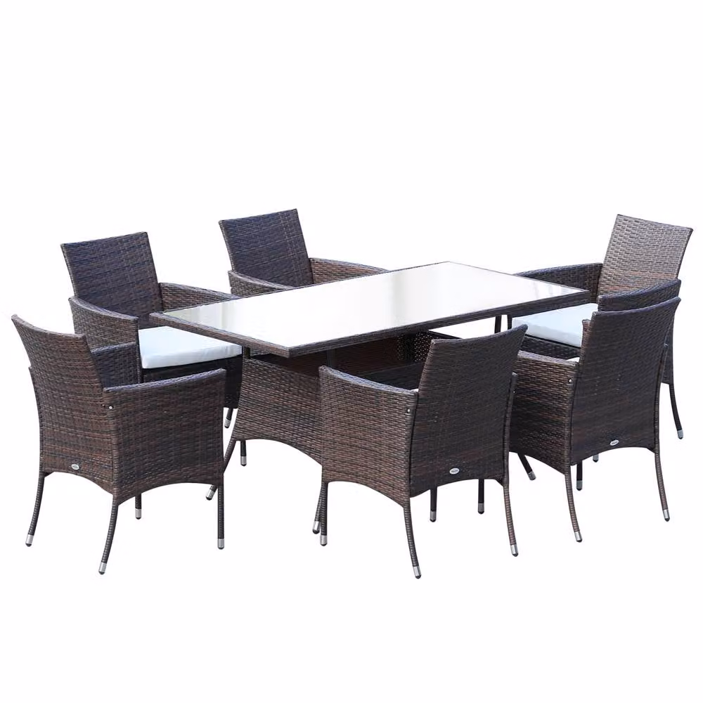 STILVORA 6-Seater Modern Garden Dining Set with Rectangular Rattan Table and Powder Coated Steel Frame in Brown – 3