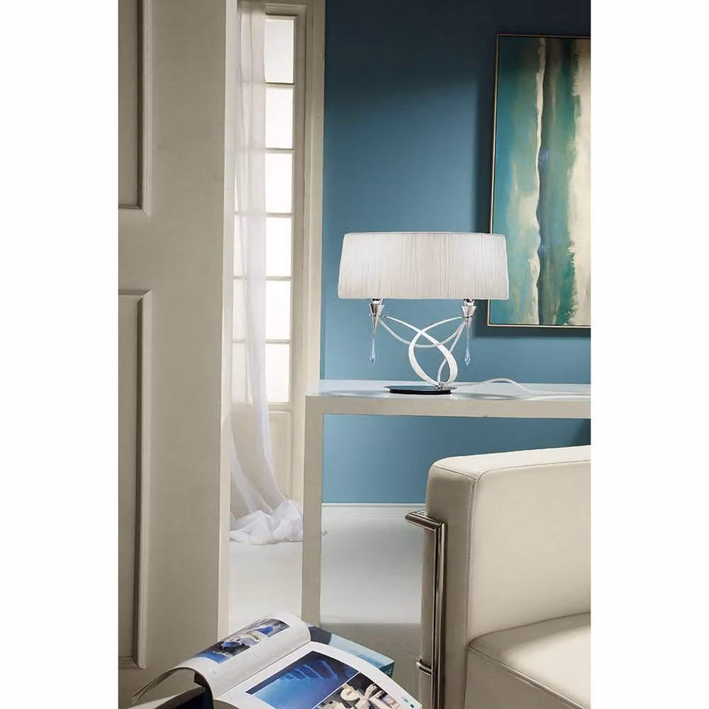 Netlighting Lucca Table Lamp with 2 E27 Lights, White Shade and Silver Crystal Detail in Chrome – 2