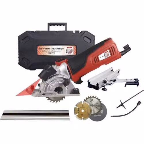 Holzmann Maschinen TAS89M 230V Mini Portable Circular Saw in Red with Accessories and 28.5 mm Cutting Depth (90°)